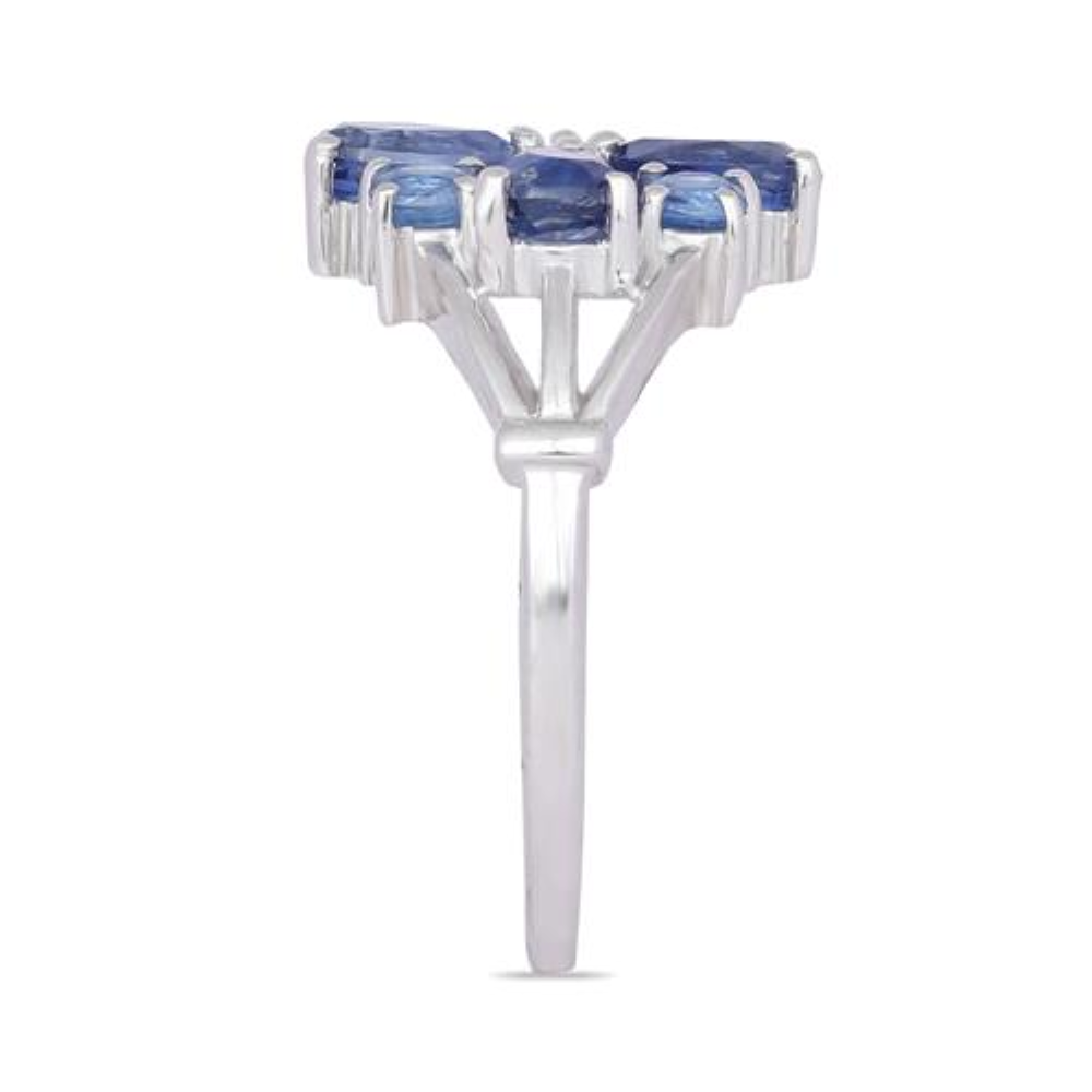 BUY NATURAL BLUE KYANITE GEMSTONE FLOWER RING IN 925 SILVER