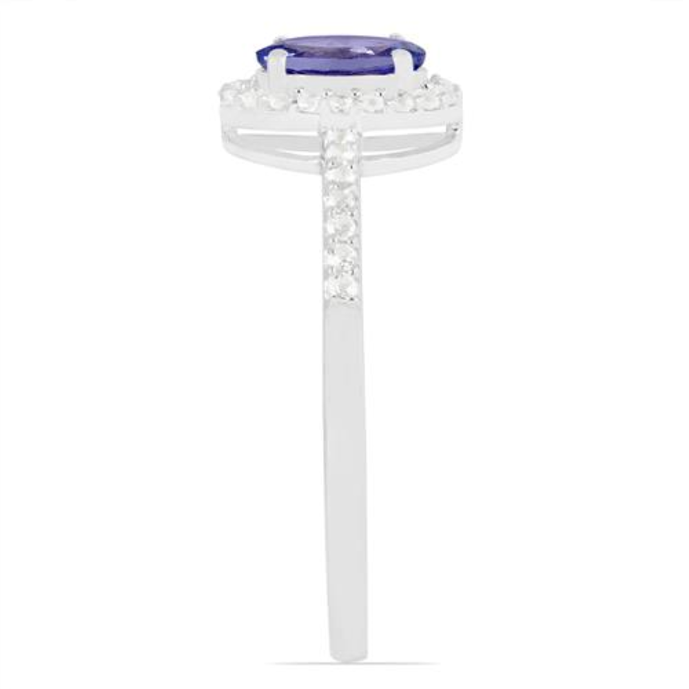 BUY GENUINE STERLING SILVER NATURAL TANZANITE GEMSTONE HALO RING