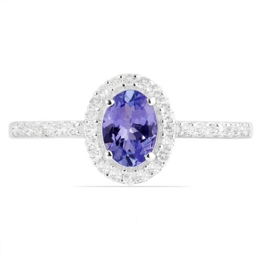 BUY GENUINE STERLING SILVER NATURAL TANZANITE GEMSTONE HALO RING