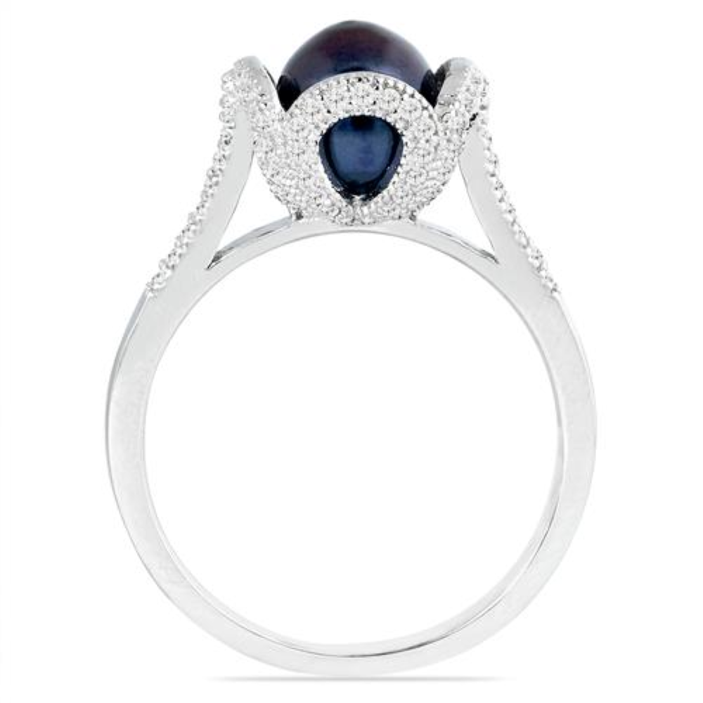 BUY 925 SILVER NATURAL BLACK FRESHWATER PEARL GEMSTONE HEART  RING
