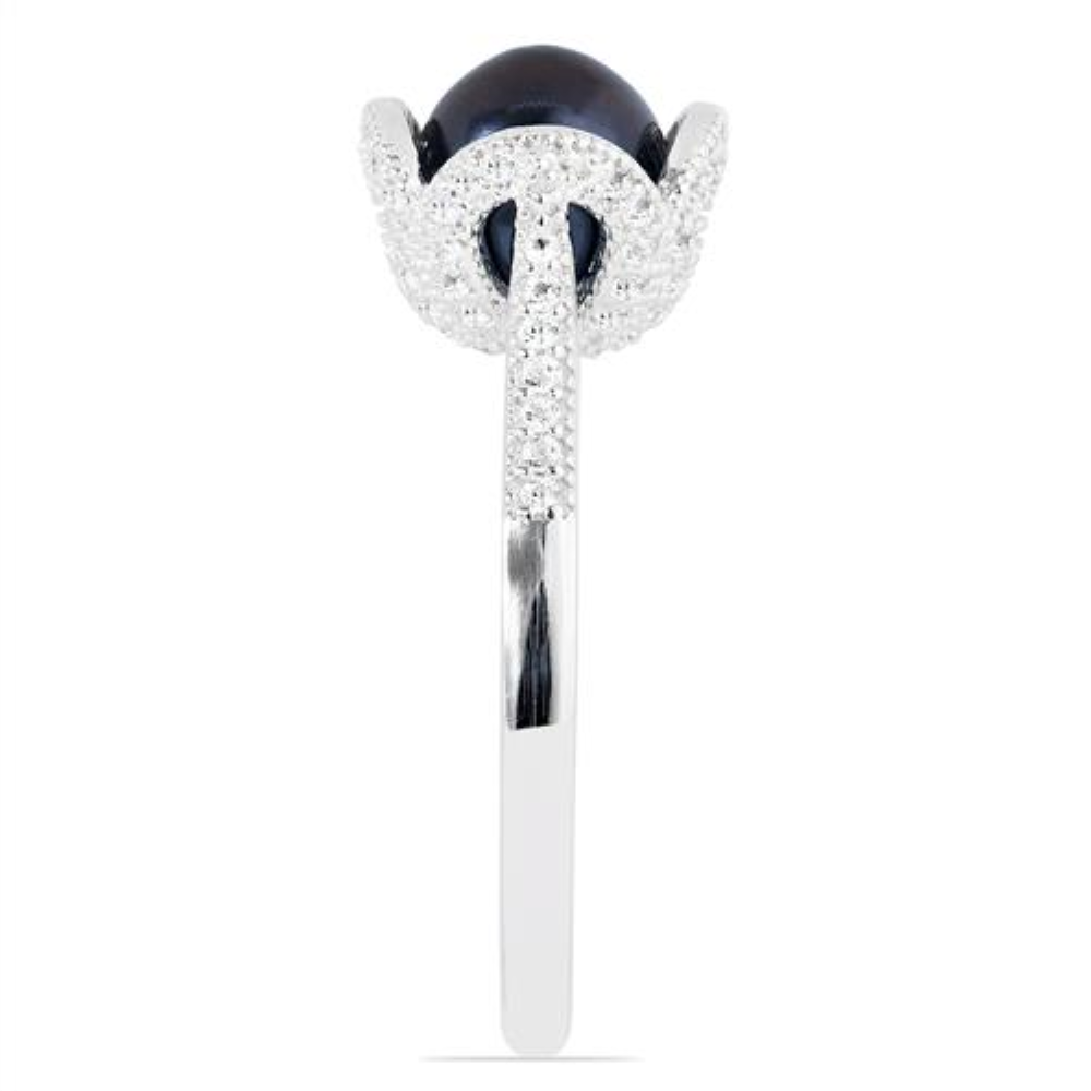 BUY 925 SILVER NATURAL BLACK FRESHWATER PEARL GEMSTONE HEART  RING