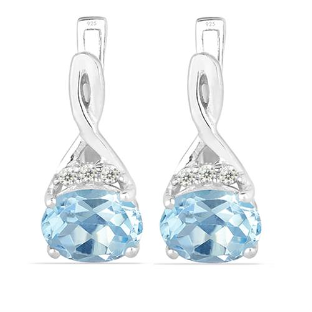 BUY NATURAL SKY BUE TOPAZ GEMSTONE CLASSIC EARRINGS IN 925 SILVER