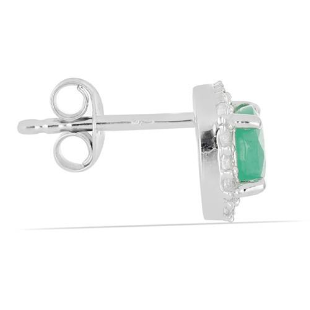 BUY REAL EMERALD GEMSTONE HALO EARRINGS IN STERLING SILVER