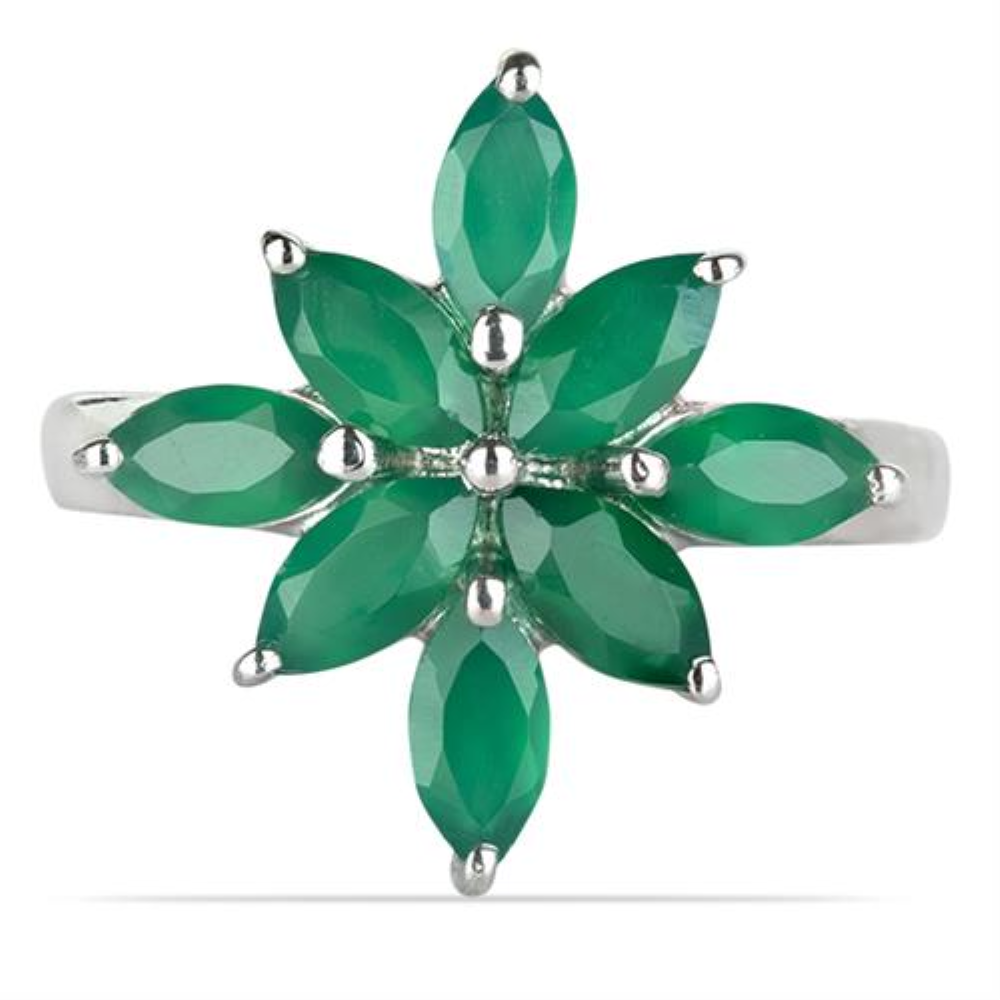 BUY REAL GREEN ONYX GEMSTONE CLUSTER RING IN 925 SILVER