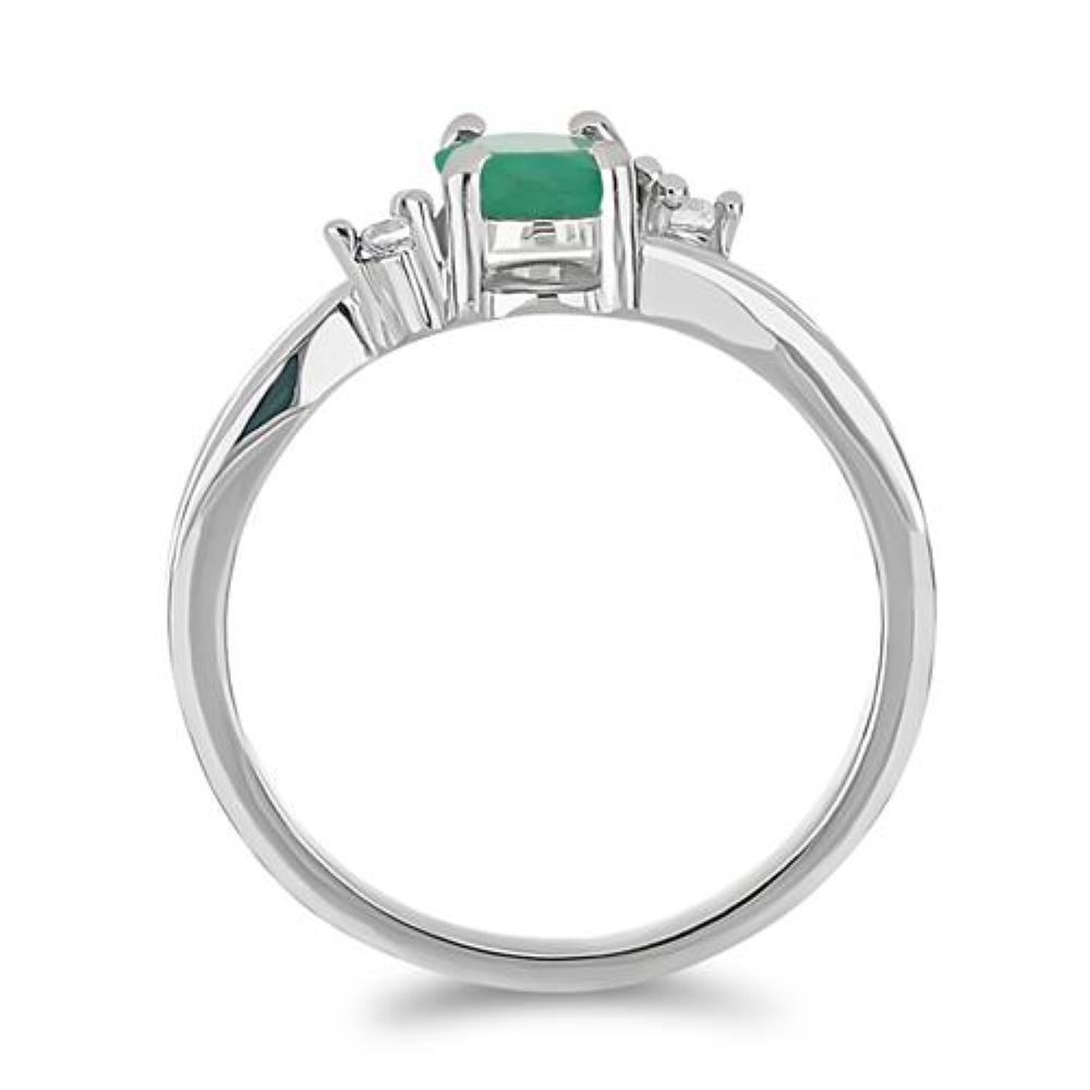 BUY 925 STERLING SILVER NATURAL EMERALD WITH WHITE ZIRCON GEMSTONE CLASSIC RING