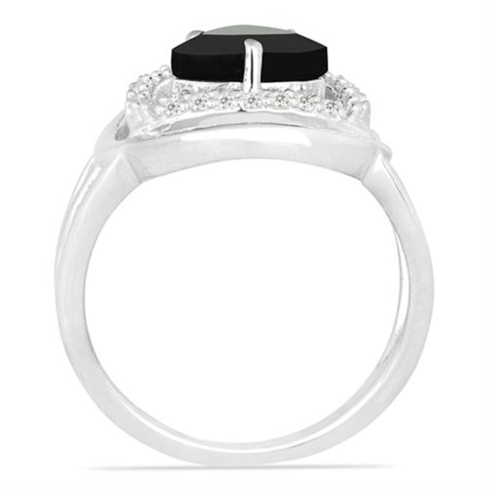 BUY NATURAL BLACK ONYX  GEMSTONE HALO  RING IN STERLING SILVER