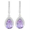 BUY BRAZILIAN AMETHYST GEMSTONE BIG STONE EARRINGS IN STERLING SILVER