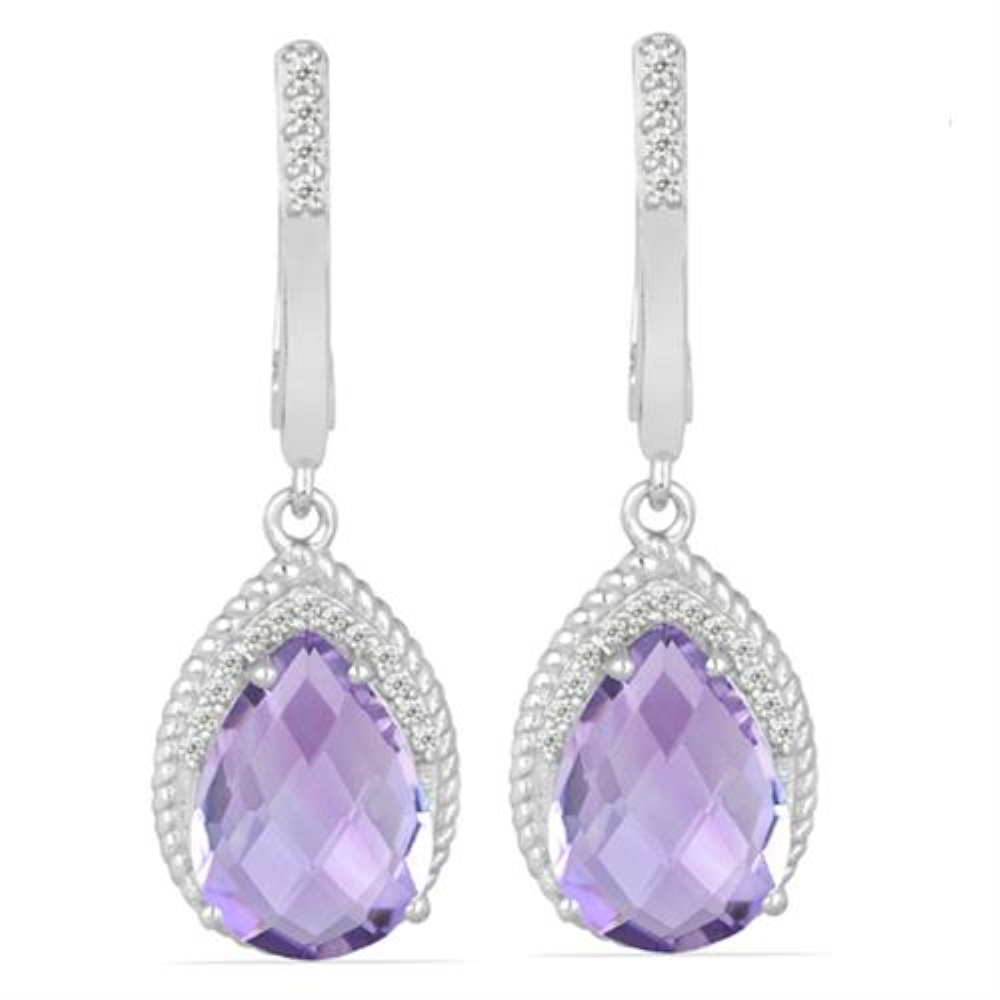 BUY BRAZILIAN AMETHYST GEMSTONE BIG STONE EARRINGS IN STERLING SILVER