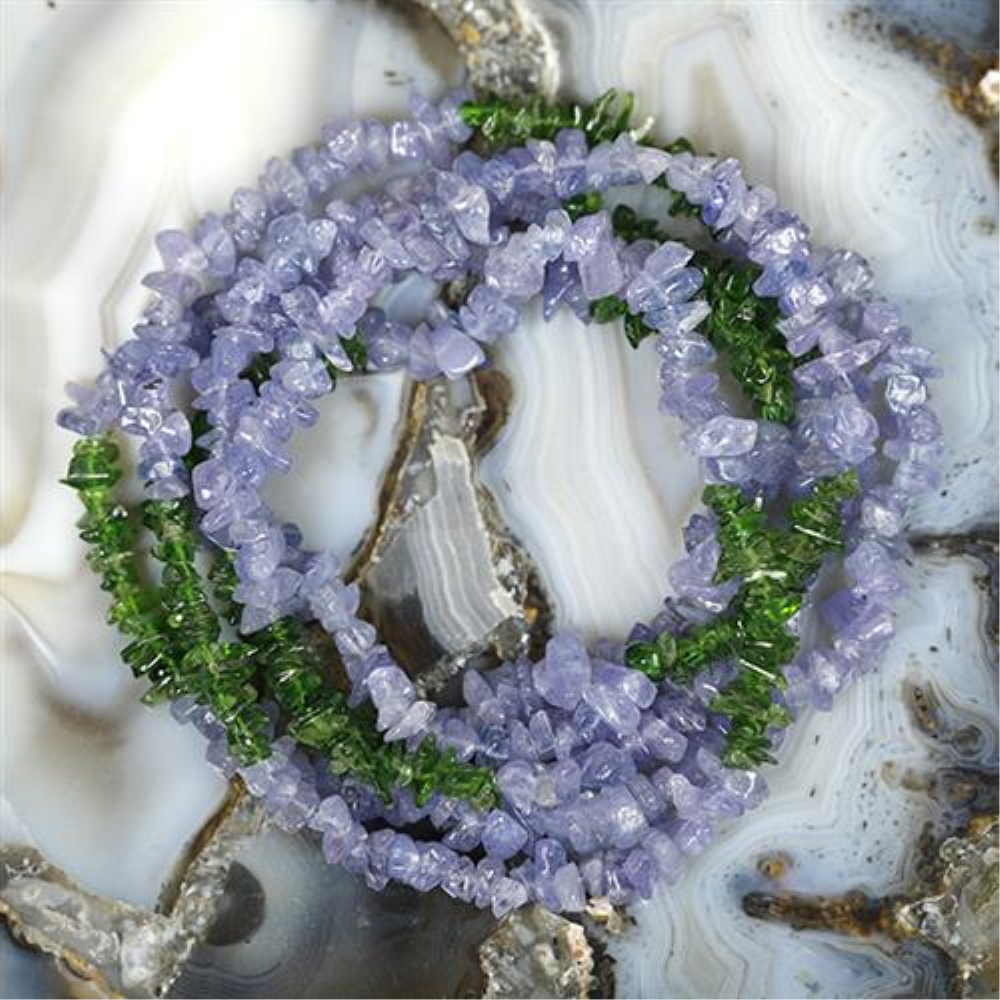 BUY 925 SILVER NATURAL TANZANITE AND CHROME DIOPSITE GEMSTONE NUGGETS NECKLACE