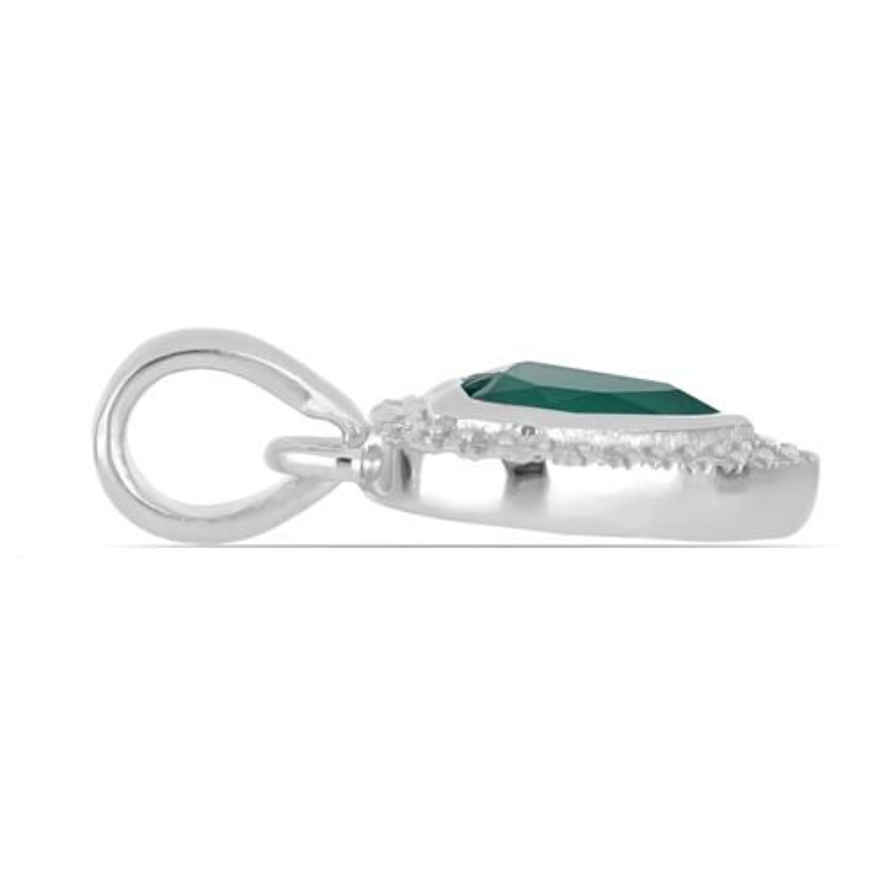 BUY REAL GREEN ONYX GEMSTONE HALO HEART PENDANT IN 925 SILVER