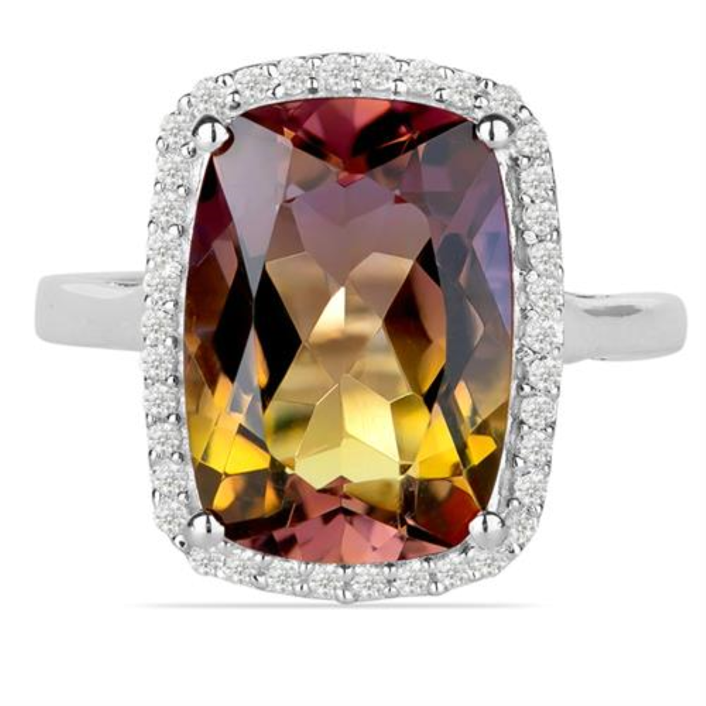 BUY STERLING SIVER SYNTHETIC AMETRINE GEMSTONE BIG STONE RING