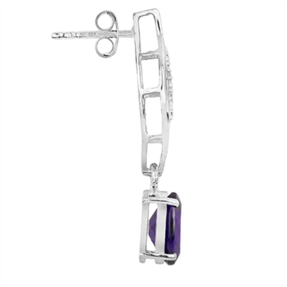 BUY AFRICAN AMETHYST GEMSTONE LEAF EARRINGS IN 925 SILVER