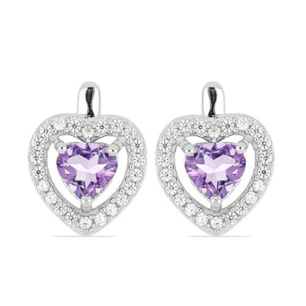 BUY LONDON TOPAZ GEMSTONE HALO HEART EARRINGS IN STERLING SILVER