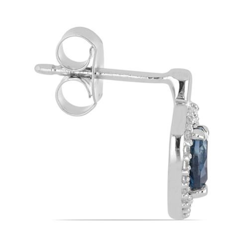 BUY LONDON TOPAZ GEMSTONE HALO HEART EARRINGS IN STERLING SILVER