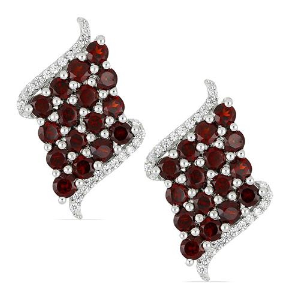BUY REAL GARNET GEMSTONE CLUSTER STYLISH EARRINGS IN 925 SILVER