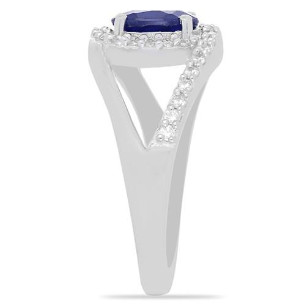 BUY REAL AUSTRALIAN BLUE SAPPHIRE GEMSTONE HALO UNIQUE RING IN STERLING SILVER