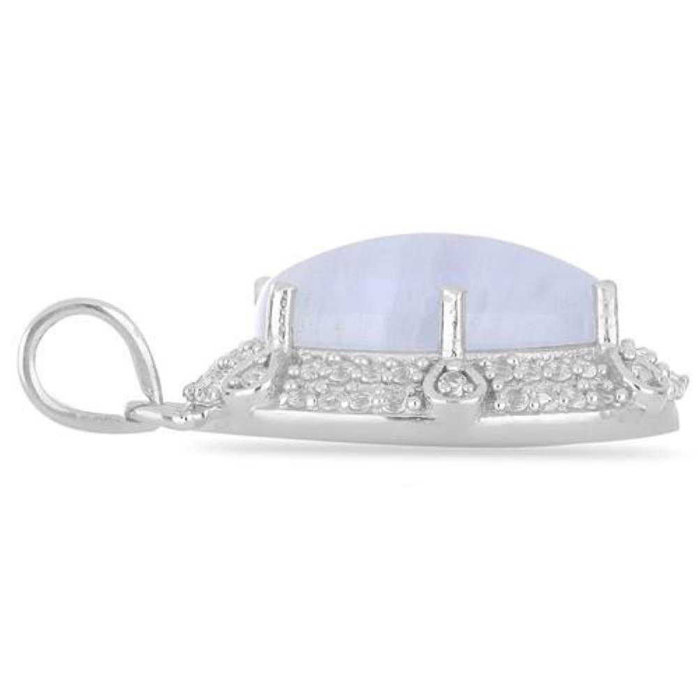 BUY 925 SILVER NATURAL BLUE LACE AGATE GEMSTONE BIG STONE  PENDANT