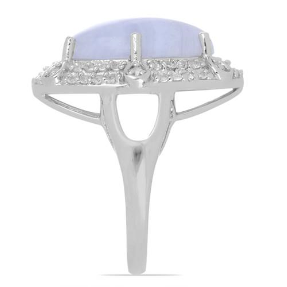 BUY GENUINE BLUE LACE AGATE GEMSTONE BIG STONE RING IN 925 SILVER