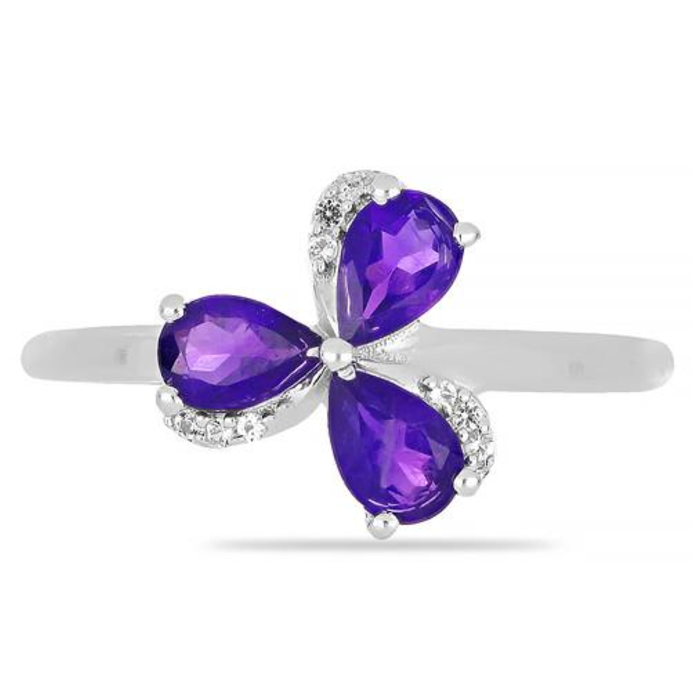 BUY STERLING SILVER AFRICAN AMETHYST GEMSTONE FLOWER RING