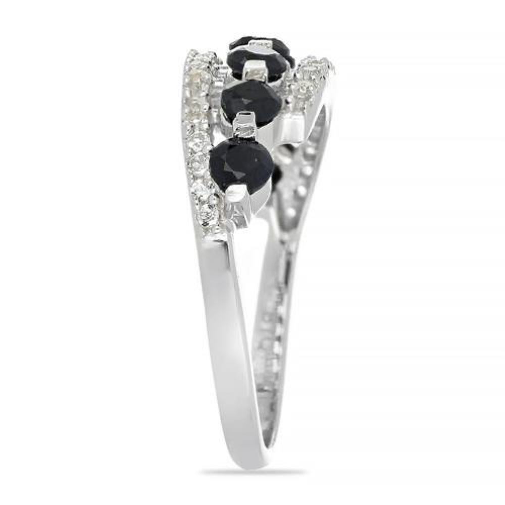 BUY STERLING SILVER BLACK SAPPHIRE GEMSTONE STYLISH RING