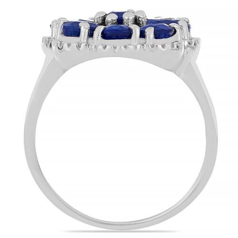 BUY 925 SILVER NATURAL BLUE SAPPHIRE GEMSTONE FLORAL RING