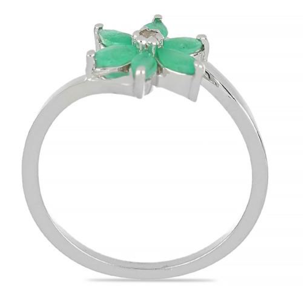 BUY 925 STERLING SILVER NATURAL EMERALD FLOWER RING