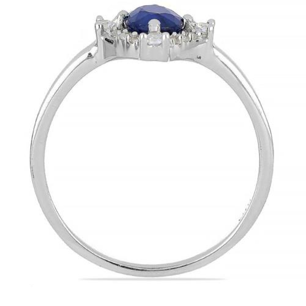 BUY AUSTRALIAN BLUE SAPPHIRE GEMSTONE HALO RING IN 925 SILVER