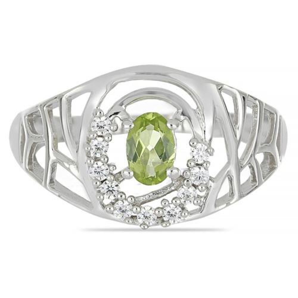 BUY REAL PERIDOT GEMSTONE CLASSIC RING IN STERLING SILVER
