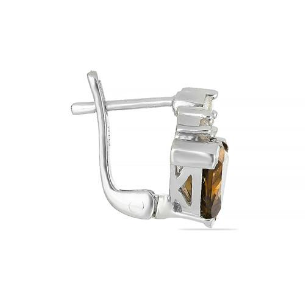 BUY NATURAL SMOKY GEMSTONE CLASSIC EARRINGS IN 925 STERLING SILVER