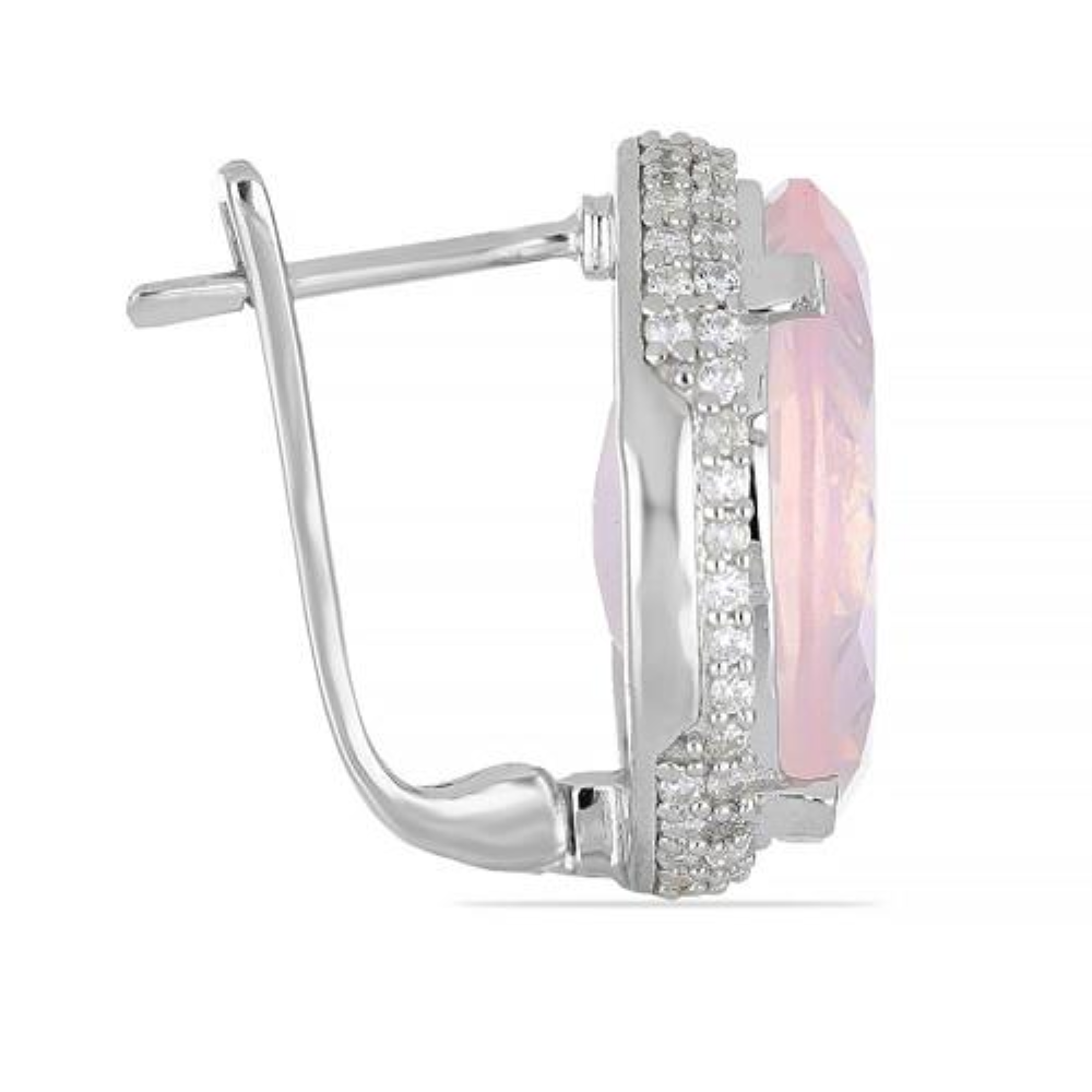 BUY REAL ROSE QUARTZ GEMSTONE BIG STONE EARRINGS IN 925 SILVER