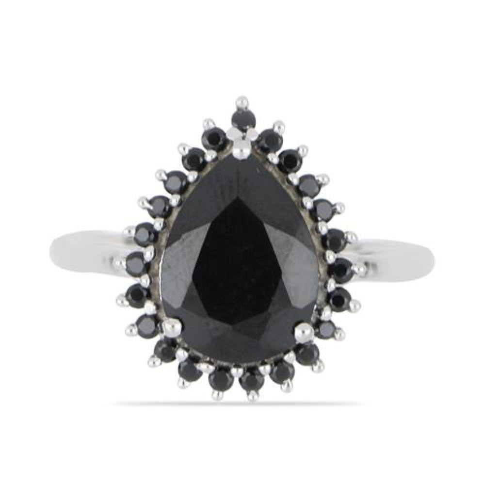 BUY 925 SILVER NATURAL BLACK ONYX GEMSTONE HALO RING