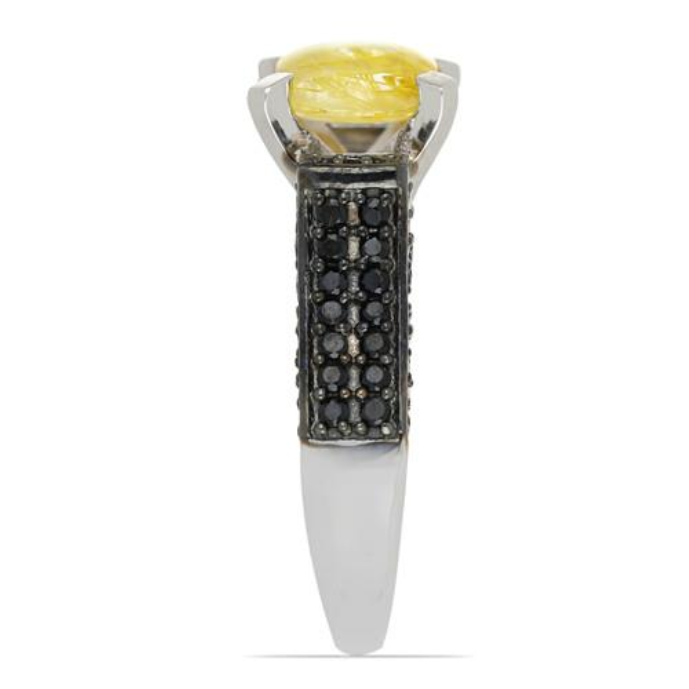 BUY NATURAL GOLDEN RUTILE GEMSTONE CLASSIC RING IN STERLING SILVER