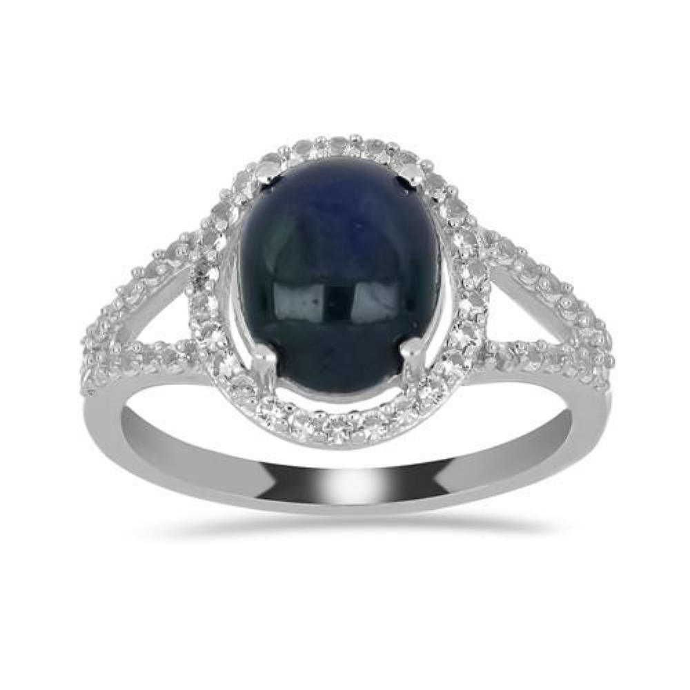 BUY STERLING SILVER  STAR SAPPHIRE GEMSTON  HALO RING
