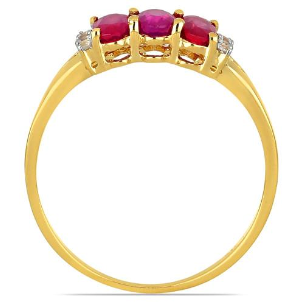 14K GOLD NATURAL GLASS FILLED RUBY GEMSTONE THREE STONES RING