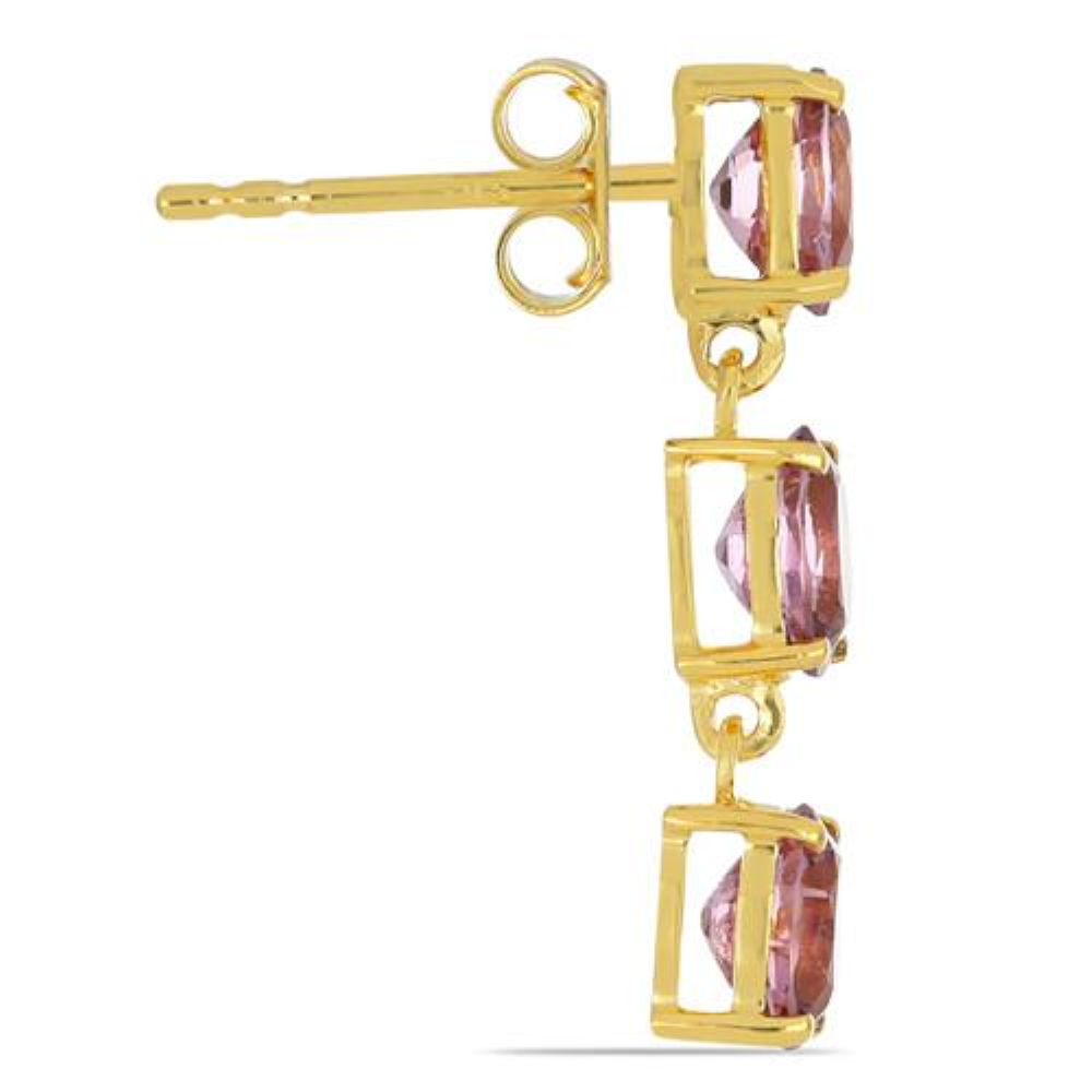 BUY REAL RHODOLITE GEMSTONE THREE STONES 14K GOLD EARRINGS