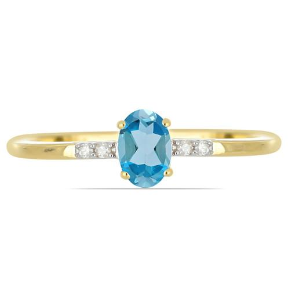 BUY 14K GOLD NATURAL LONDON BLUE TOPAZ GEMSTONE CLASSIC RING WITH WHITE DIAMOND