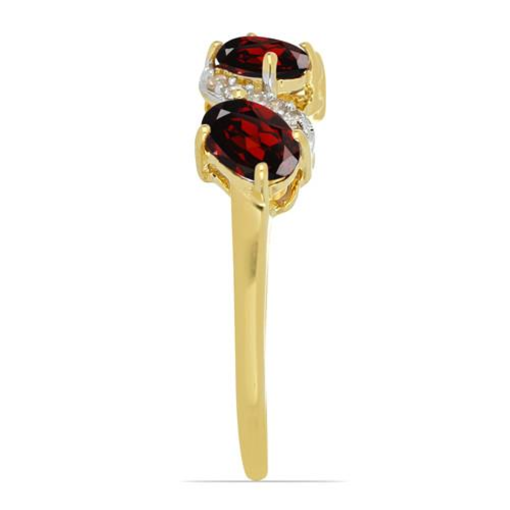 BUY 14K GOLD NATURAL GARNET GEMSTONE THREE STONES WITH WHITE DIAMOND RING