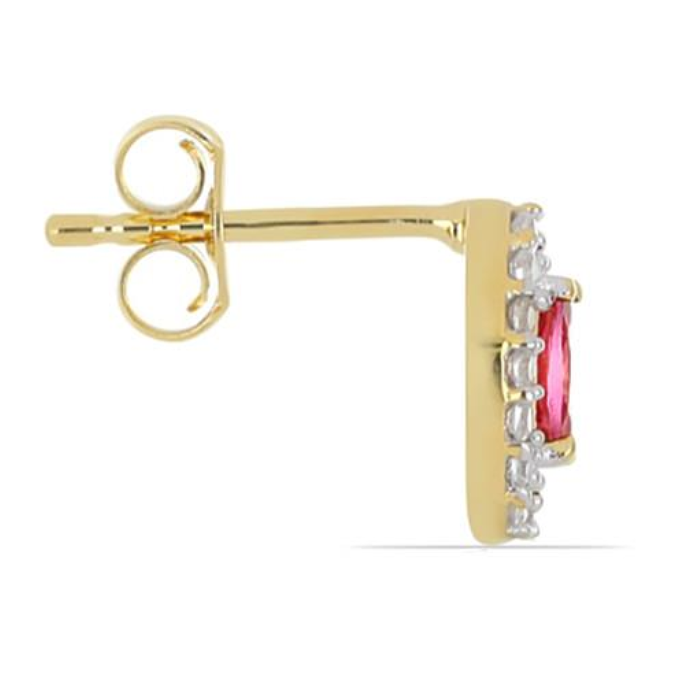 BUY 14K GOLD NATURAL RUBELLITE GEMSTONE HALO RING WITH WHITE DIAMOND