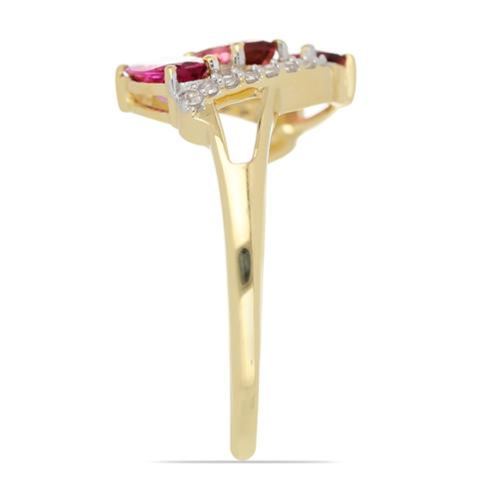 BUY 14K GOLD REAL RUBELLITE GEMSTONE THREE STONES RING