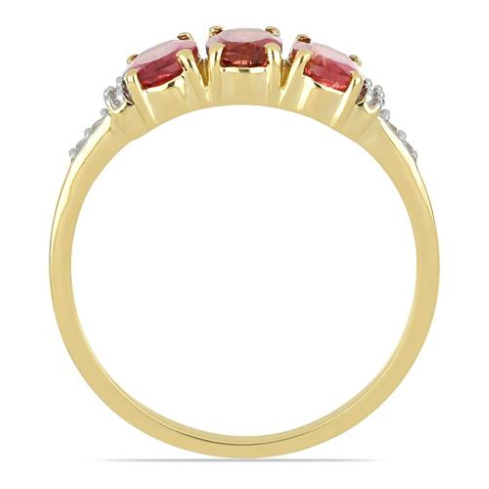 BUY 14K GOLD RUBELLITE GEMSTONE THREE STONES RING