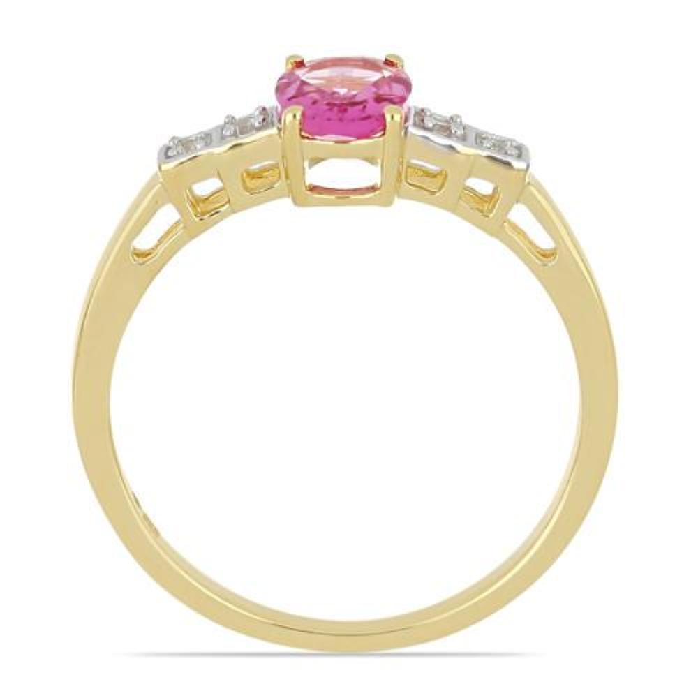 BUY 14K GOLD REAL PINK TOPAZ GEMSTONE WHITE DIAMOND CLASSIC RING
