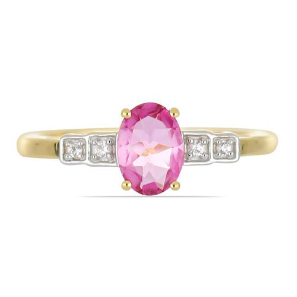 BUY 14K GOLD REAL PINK TOPAZ GEMSTONE WHITE DIAMOND CLASSIC RING