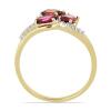 BUY 14K GOLD NATURAL RHODOLITE GEMSTONE THREE STONES RING WITH WHITE DIAMOND