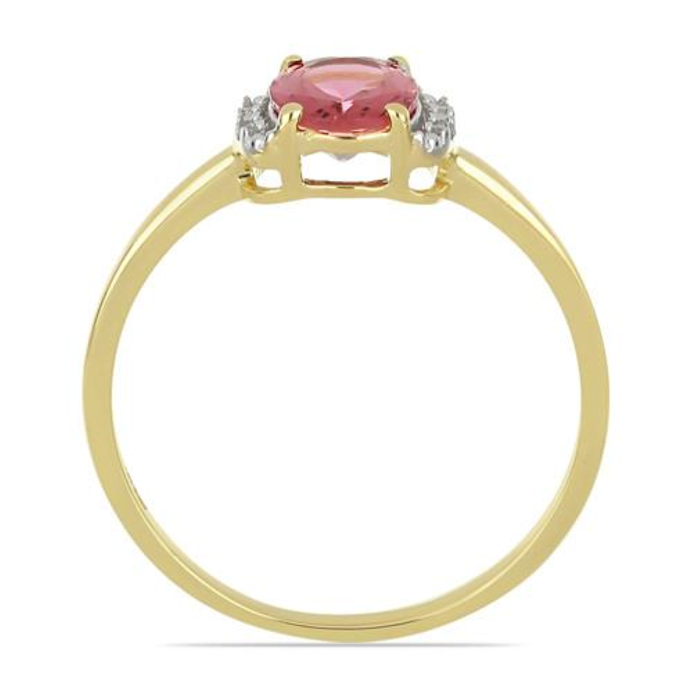 BUY 14K GOLD NATURAL RHODOLITE GEMSTONE CLASSIC RING WITH WHITE DIAMOND