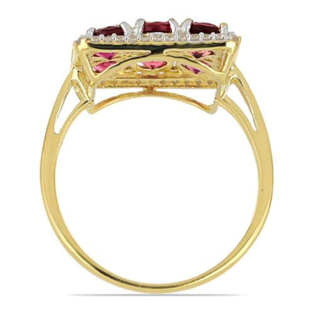 BUY 14K GOLD REAL RUBELLITE GEMSTONE CLUSTER RING