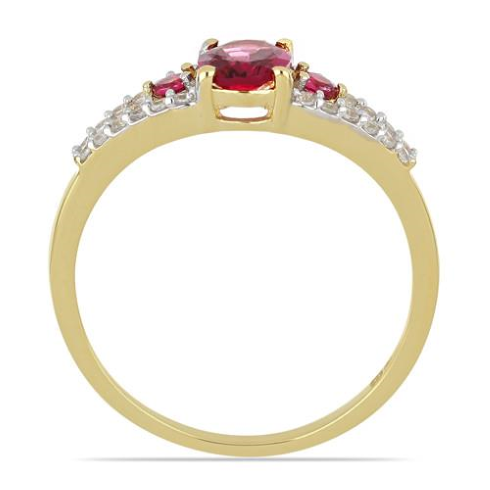 BUY 14 K GOLD REAL RUBELLITE GEMSTONE THREE STONES RING