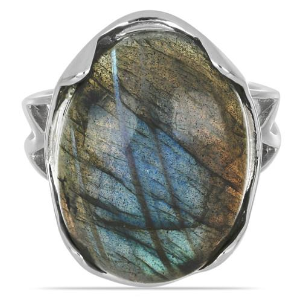 BUY NATURAL LABRADORITE GEMSTONE BIG STONE RING IN 925 SILVER