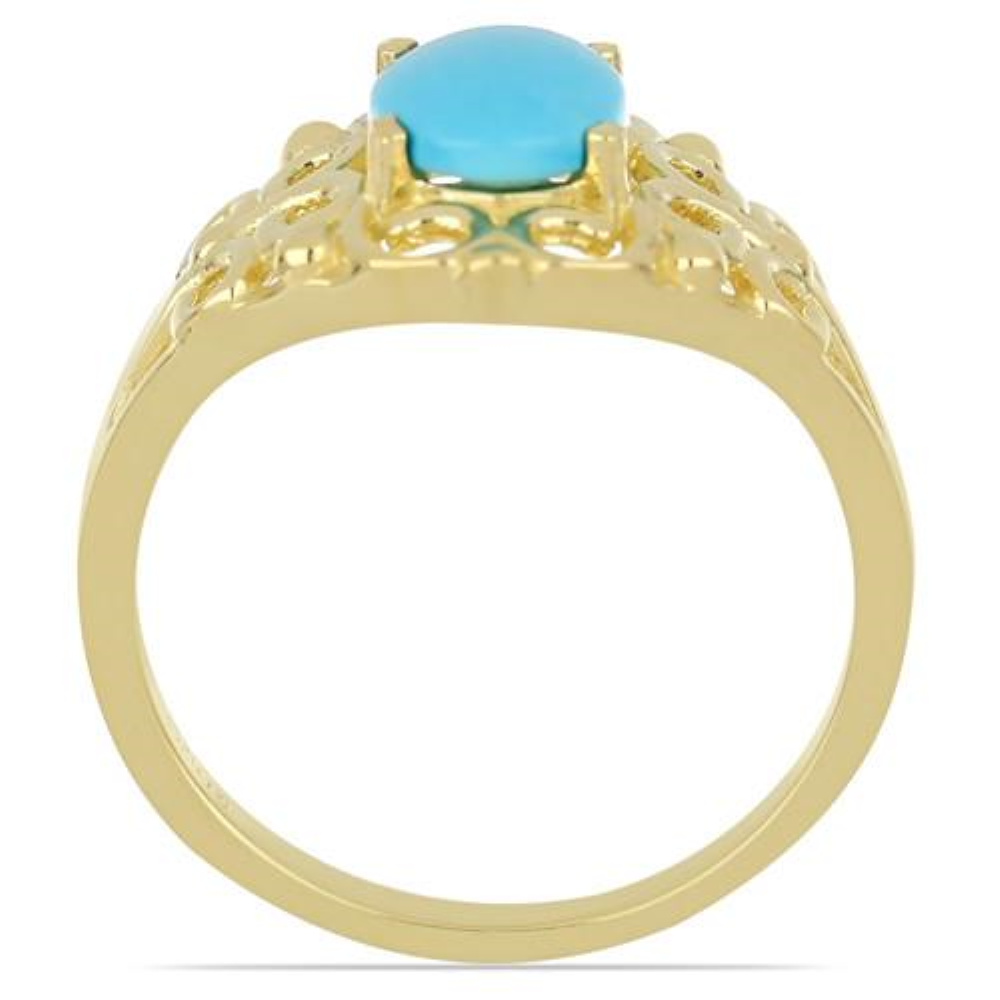 BUY NATURAL BLUE TURQUOISE GEMSTONE GOLD PLATED RING IN 925 SILVER