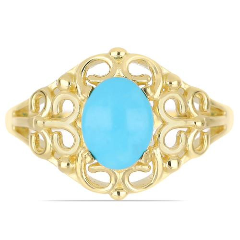 BUY NATURAL BLUE TURQUOISE GEMSTONE GOLD PLATED RING IN 925 SILVER