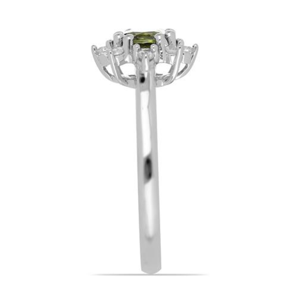 BUY 925 SILVER NATURAL MOLDAVITE GEMSTONE HALO RING
